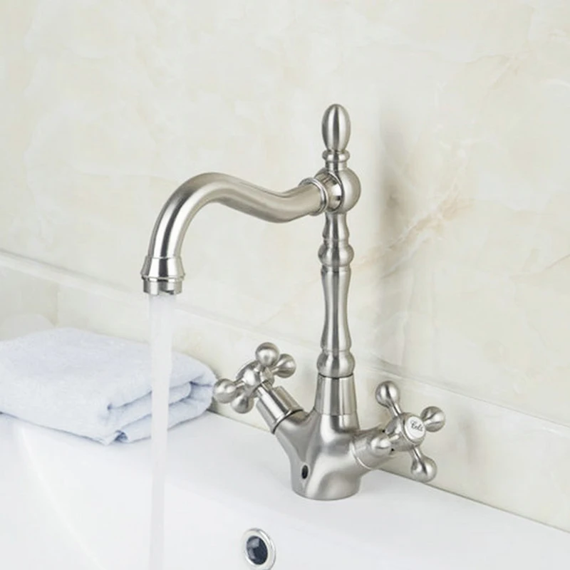Nickel Brushed KEMAIDI, 11 выбор, золотой кран для ванной комнаты, раковина, латунь, одно отверстие, на бортике, смеситель для воды, кран, античная латунь, 360 градусов, поворотный - Цвет: Nickel Brushed