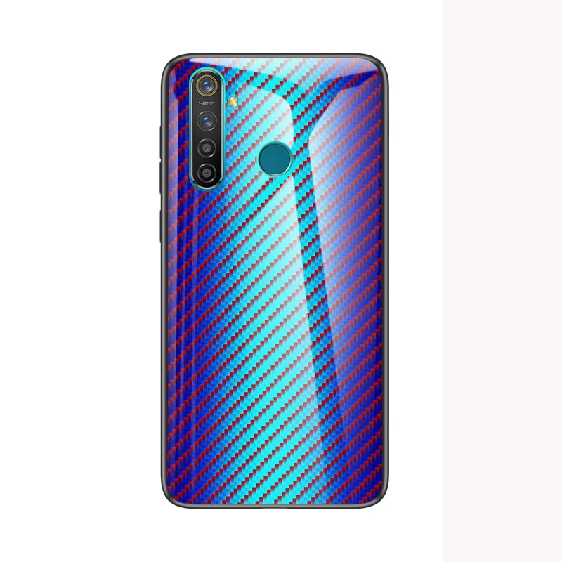 Для Oppo Realme5 чехол для задней панели телефона 6," Модный чехол для Oppo Realme 5 чехол из углеродного волокна с текстурой стекла гибридный мягкий силиконовый чехол - Цвет: Синий