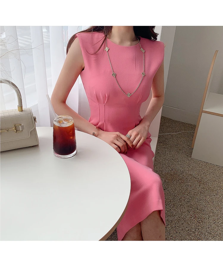 Summer Office Lady Casual Wear Dress Women Solid Formal Slim Dress Female Bodycon Slevessless Vestdios