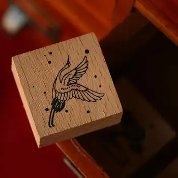 

2pcs Wooden seal chinese wind crane crane bamboo leaf notebook account printing