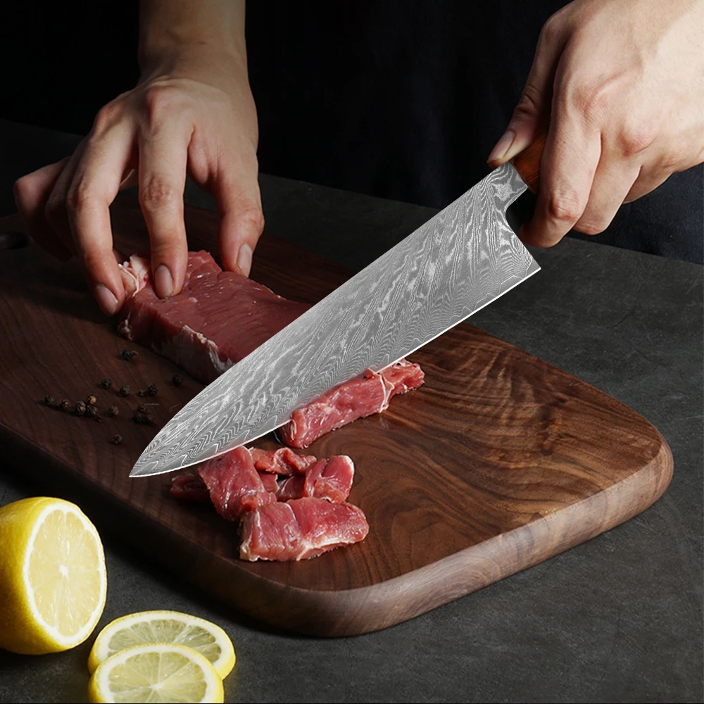 大马士革八角彩木柄方头8寸千羽纹厨师刀详情页_10