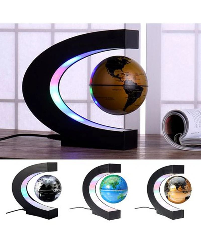 

C Shape Magnetic Levitation Montessori Geography Globe Floating World Map Tellurion LED Light Terrestre Children Learning Toys