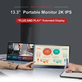

Cheap Portable Monitor 13.3" Screen 2K IPS LCD for Ps4 Xbox Gaming Laptop External Monitors HDMI Extended Display Computer