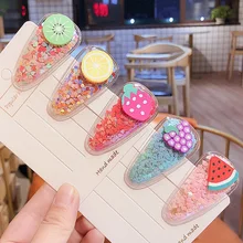 Южная Корея стиль зыбучие пески фрукты заколки цвет прозрачный блесток сбоку клип Детские мультфильм аксессуары для волос
