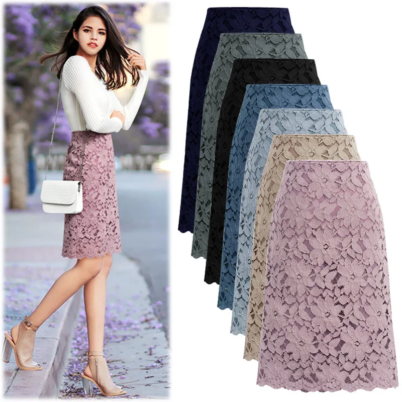 

2020 summer plus size women's fat mm skirt thin French minority A-line skirt lace medium length wrap hip skirt