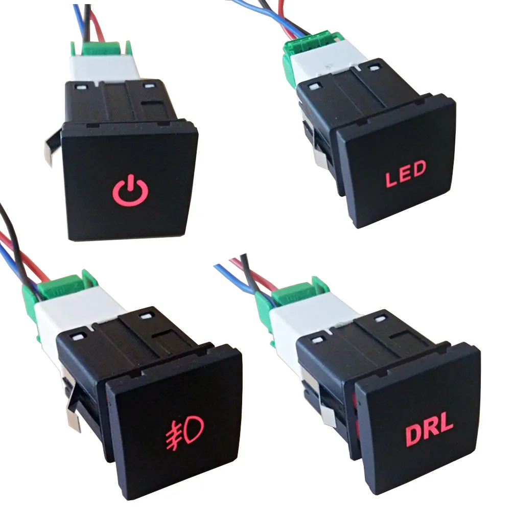 Car Red Led Power On Off Switch Drl Light Push Button With Wire For Vw