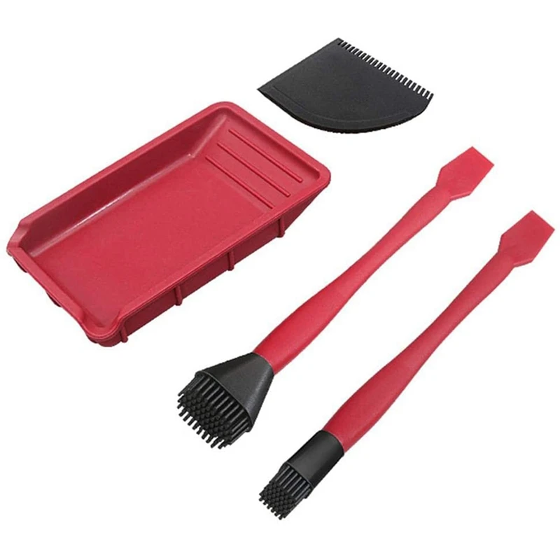 

Silicone Wood Brush Kit 4 Pieces Woodworking with Silicone Brush and Tray for Floor Corner Bathroom Kitchen Room