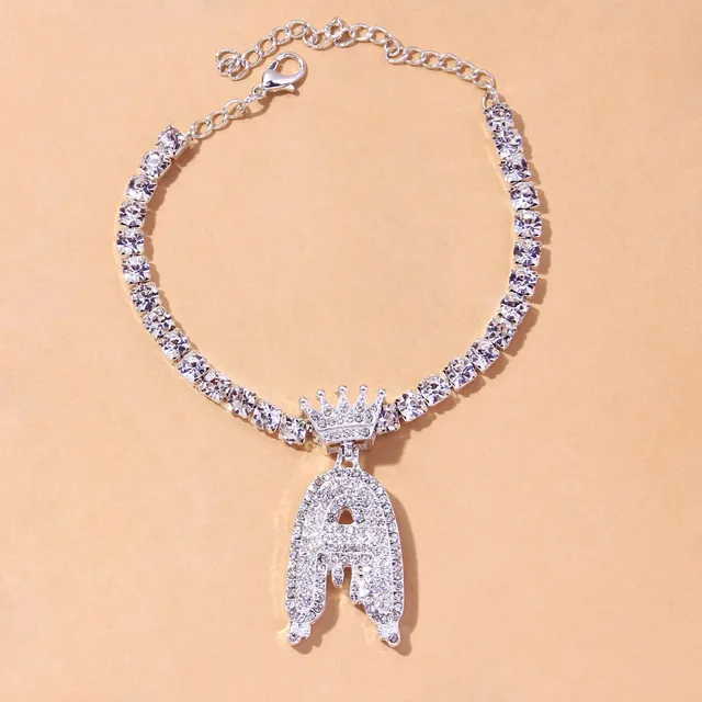 Stonefans Luxury Rhinestone Crown Initial Chain Anklet