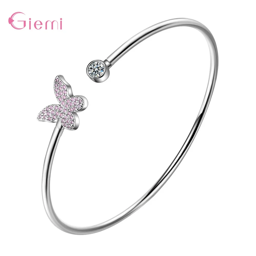 Butterfly Dragonfly Heart Charm Bangles 925 Sterling Silver Bracelets For Women Crystal Cuff Bracelet Zircon Jewelry