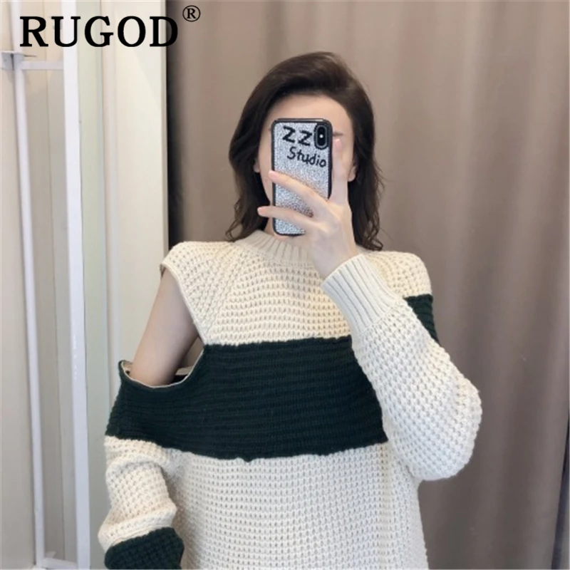 RUGOD, Элегантная туника, вязаный свитер для женщин, Повседневный, из кусков, на молнии, рукав средней длины, пуловер, женский, корейский шик, прямой свитер