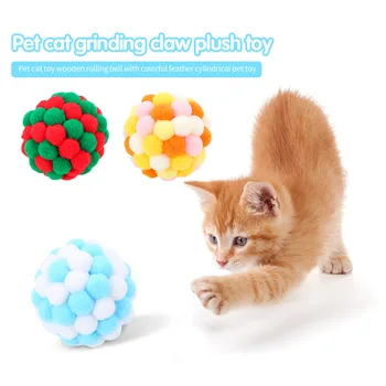 

Pet Interactive Play Toys Cat Colorful Chew Plush Mini Handmade Bell Bouncy Ball Plush Puppy Pet Dogs Cat Chew Squeaking Toys