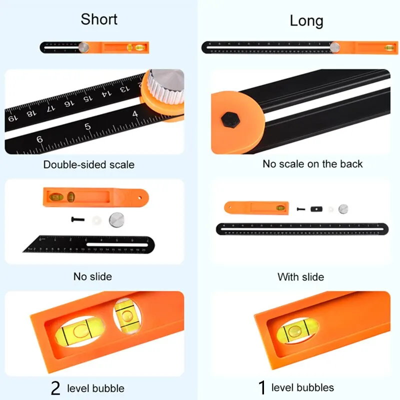 목공 마킹 게이지 측정 도구, 알루미늄 합금 스크라이빙 눈금자, T자형 이동식 각도 눈금자, 각도기 게이지, 20 cm, 40cm