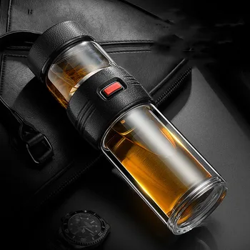 

2019 ZOOOBE New Double Walled Glass Tea Cup with Tea Infuser Business Tea Glass Water Bottle Travel Drinking for Man gift