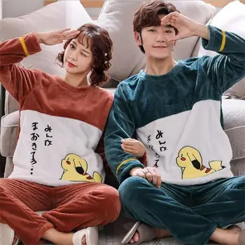 

Winter Loungewear Women Warm Clothes for Women and Men Couple Pajamas Set Flannel Thicken Sleepwear Coral Fleece Pjs Home Wear