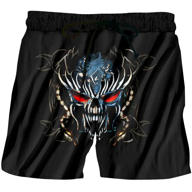 Страшные шорты с металлическим черепом, забавные пляжные повседневные шорты с 3D принтом, мужские/женские шорты-бермуды, летние шорты для фитнеса и пары