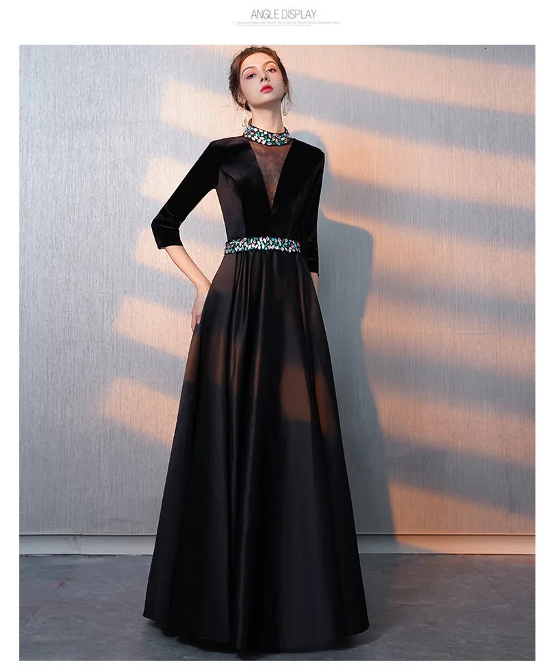 BGW Вечернее Платье черное с высоким воротом три четверти рукава Robe De Soiree атласное платье Longue De Soiree Femme