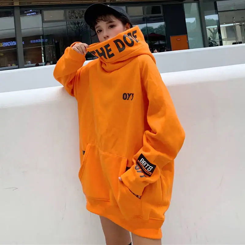  Hip Hop Hoodie Women Orange Hoodie Sweatshirt Oversized Solid Female Ulzzang Japanese Hoodies Autum