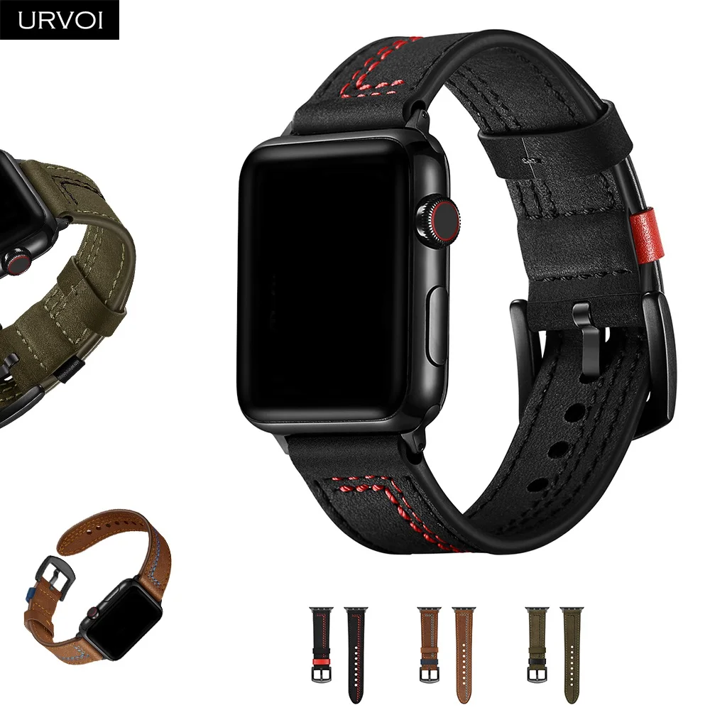 Кожаный ремешок URVOI для Apple Watch series 6 SE 5 4 3 2 1 удобный браслет crazy horse с L образными