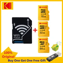 Kodak Micro SD Karte 16GB 32GB 64GB C10 UHS-I Speicher Karte Mit Wireless Wifi Adapter 64G 32G 16G Wifi SD Speicher Karte
