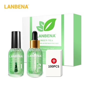

LANBENA Green Tea Blackhead Removing Kit(17ml/Bottle Blackhead Remover Mask Pore Minimizer Serum 100Pcs Blackhead Removal Strips