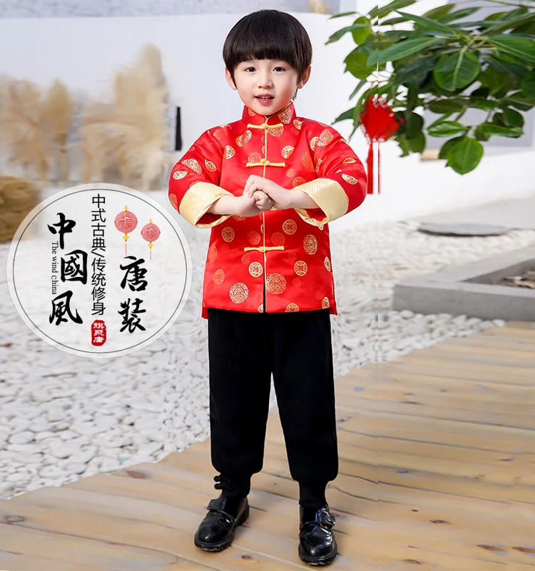 Комплект одежды для детей, одежда для маленьких мальчиков традиционные китайские костюмы, костюм в стиле Тан 2 предмета, Топы+ штаны, детская одежда для девочек