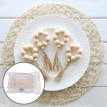 

Kids 220pcs 5 Sizes Round Natural Wooden Unfinished Spacer Beads Balls with Elastic Cord DIY Making Wood Jewelry Beading Toy