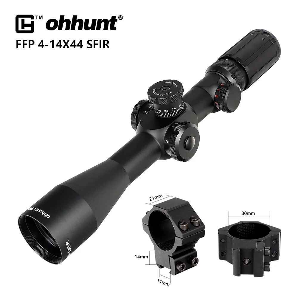 Ohhunt FFP 4-14X44 SFIR первый фокальный самолет охотничий прицел боковой Параллакс стекло гравированное сетка R \ G с подсветкой Блокировка сброса область - Цвет: Med Dovetail Rings