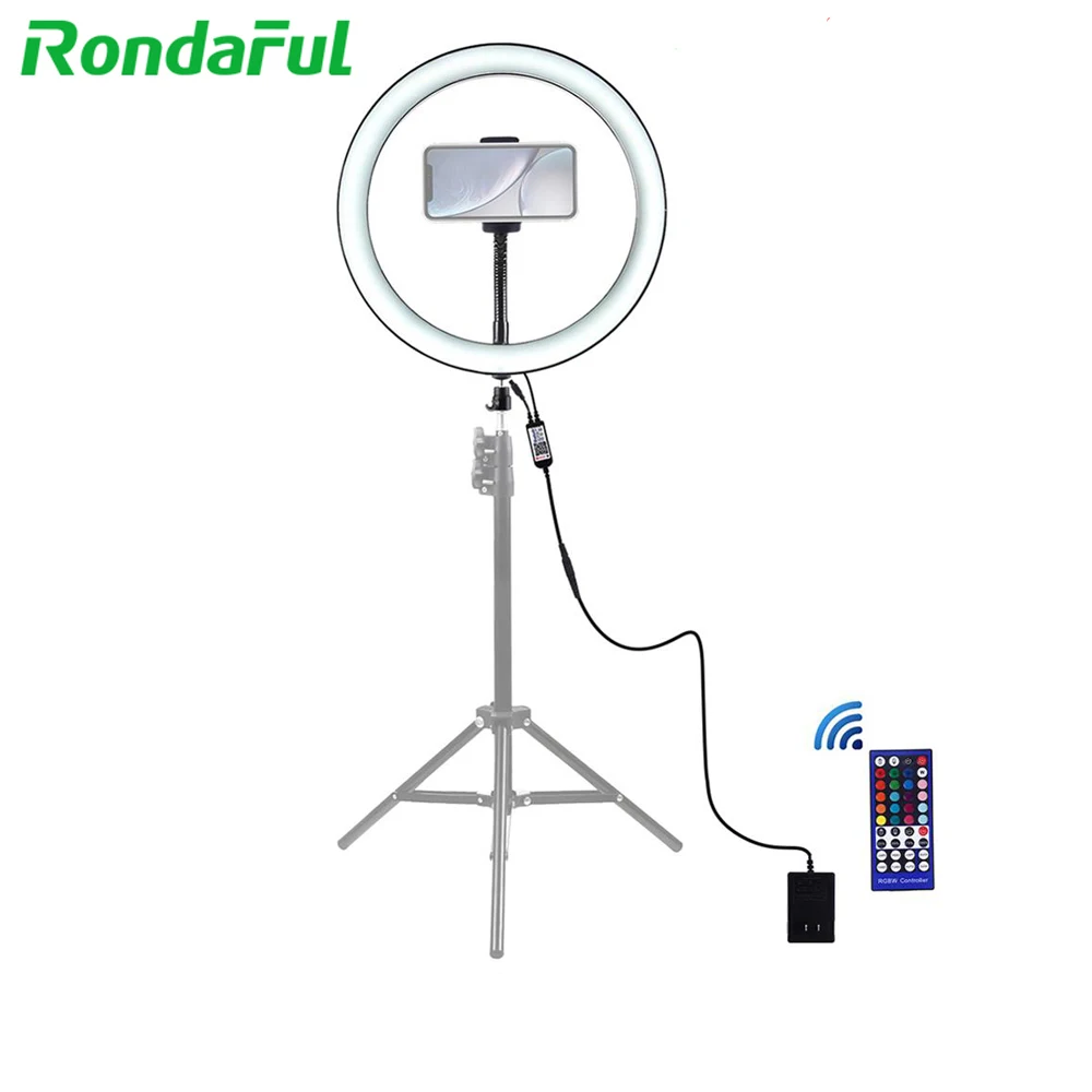 12 인치 LED RGB 링 라이트 플래시 채우기 램프 야외 사진에 대 한 휴대 전화 클립 원격 컨트롤러와 실내 초상화