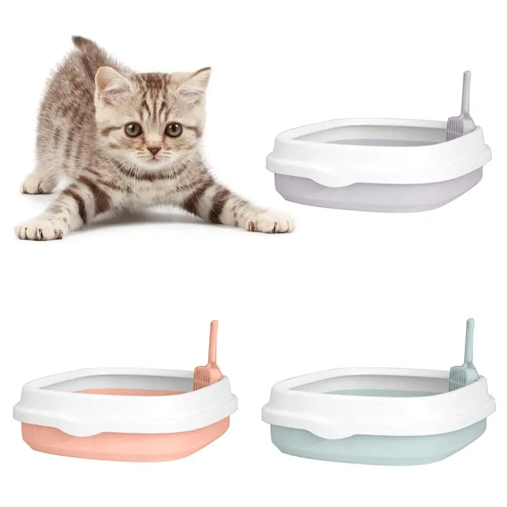 

Pet Cat Kitten Litter Box Case Teddy Toilet Training Kit Plastic Cleaning Suppl Puppy Potty Tray Shovel Anti-splash Home Sandbox