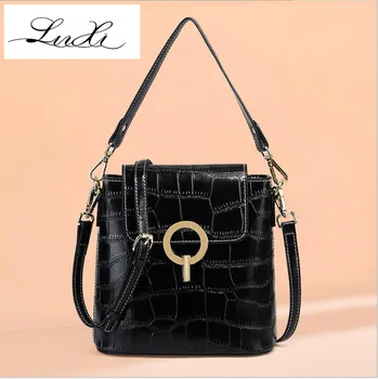 

LUXIW New leather exquisite female handbags crocodile two-layer cowhide fashion crossbody bags large capacity messenger bag