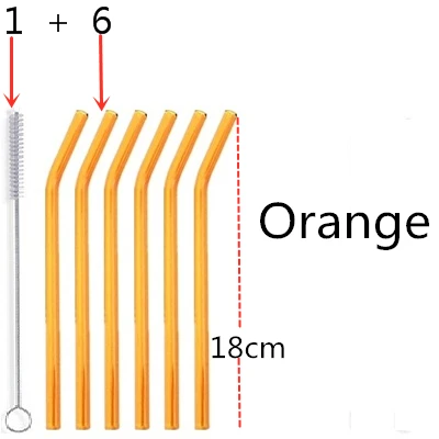 6 шт многоразовая стеклянная соломинка-идеальная многоразовая соломинка для смузи, чая, сока, воды, эфирного масла-с 1 щеткой для очистки - Цвет: 6 orange 1brush
