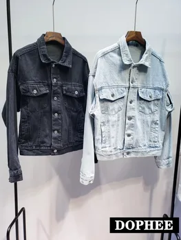 

Autumn new thin section wild solid color two holes denim jacket