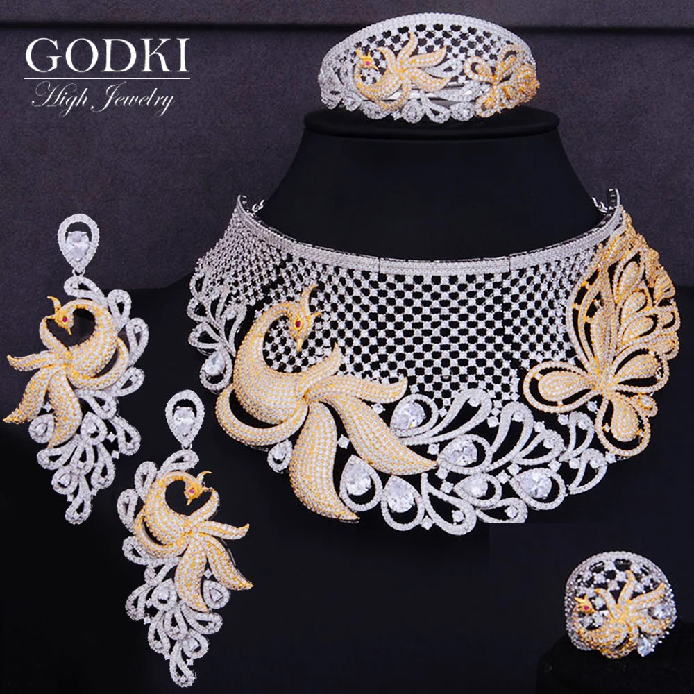 

GODKI 4PCS Luxury Big Chokers Phoenix African Jewelry Set For Women Wedding fashion jewelry 2022 indian jewelry Sets