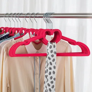 

10pcs Non-Slip Ultra-Thin 360 Degree Swivel Flocked Adult Clothes Hangers with Heart Tie Bar Heart-shapedWedding Hanger BS