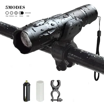 

Zoomable XM-L T6 Led Lanterna Ultra Bright 3800LM 18650 Flashlights Waterproof 5 Modes Torch Camping Light with Mount Holder