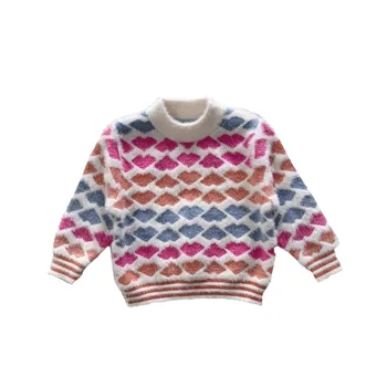 

2020 Children's Autumn and Winter New Sweater Rhombus Mink Hair Pullover Sweater