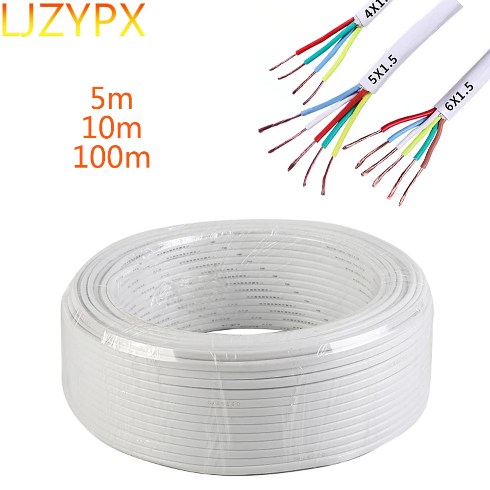 Белый 20Awg 5/10 м электрический оболоченный провод кабель 0 5 мм2 серии RVV медный 2/3/4/5/6
