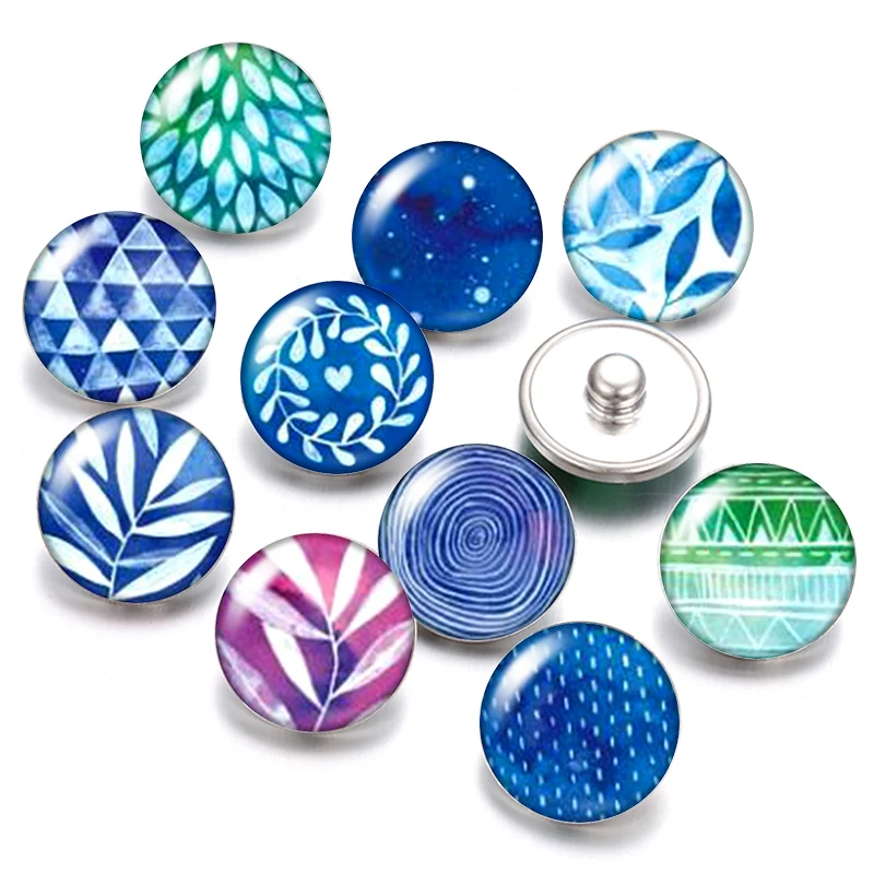 

Beauty Flowers patterns 18mm snap buttons 10pcs mixed round photo glass cabochon style for snap button jewelry