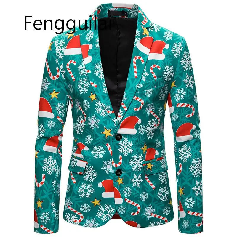 2019 Men Christmas Blazers Jacket Fashion 3D Cartoon Christmas Print