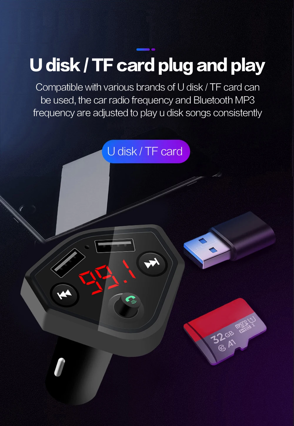 Автомобильное зарядное устройство iPhone прикуриватель Bluetooth MP3-плеер USB Автомобильное зарядное устройство с fm-передатчиком Bluetooth Hands-free FM модулятор