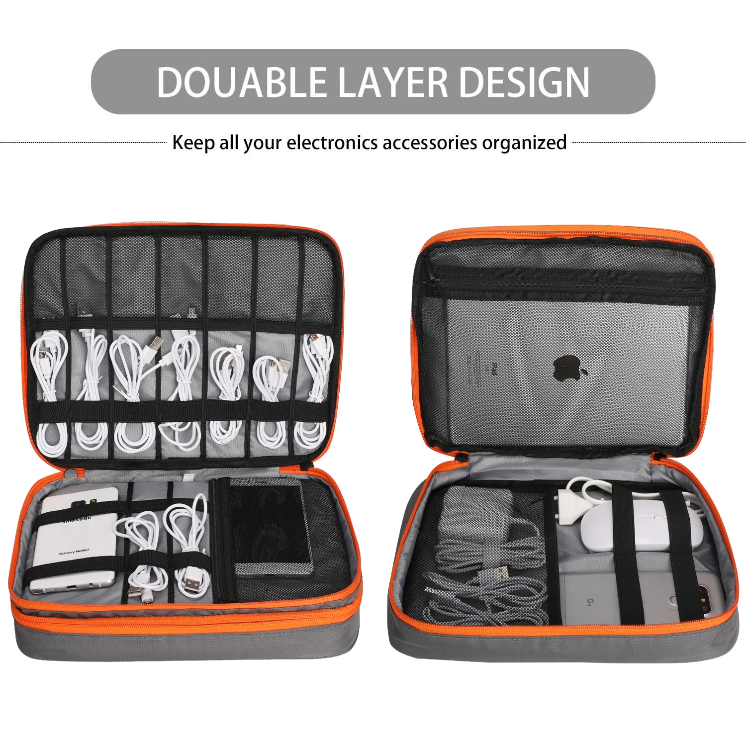 camadas duplas grande capacidade de viagem saco organizador de acessórios mala de viagem gadget apto para cabos
