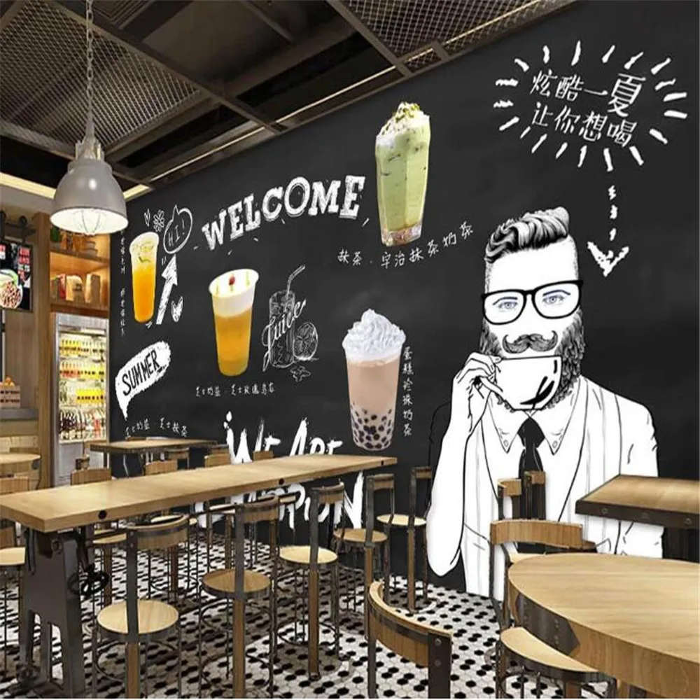 Milofi custom personality large mural wallpaper European and American hand  painted blackboard milk tea shop background wall|Wallpapers| - AliExpress