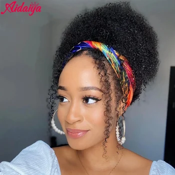 Aidaiya Headband Wig African Women Turban Wig Synthetic Afro Kinky Culry Head Wig Black Wrap and Wig Linked Together Headband 1