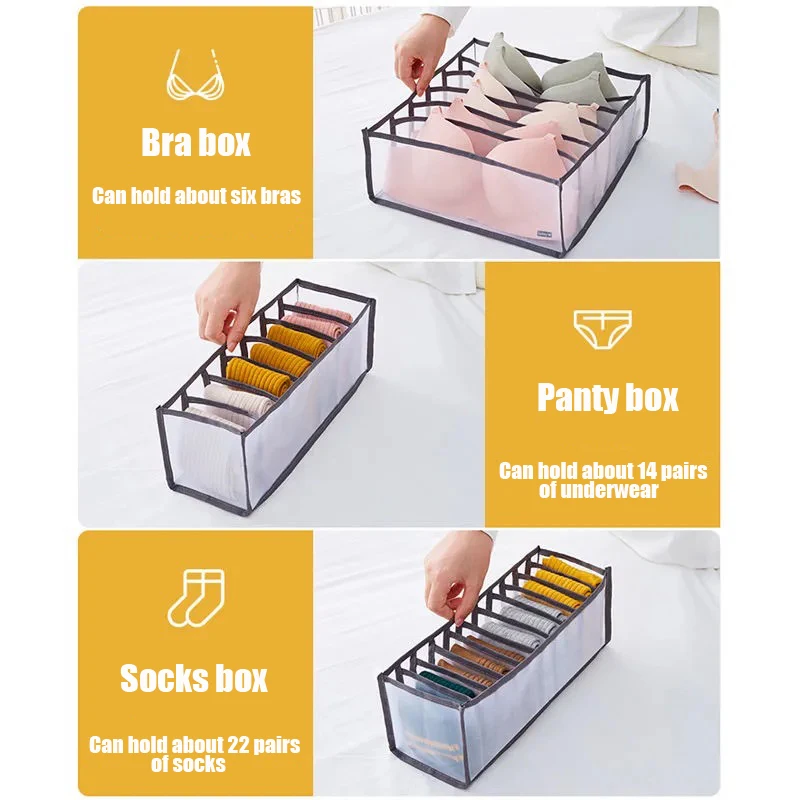 Underwear Storage Organizer for Clothes Separated Socks Shorts Bra Storage Boxs Dormitory Closet Organizer Drawer Washable