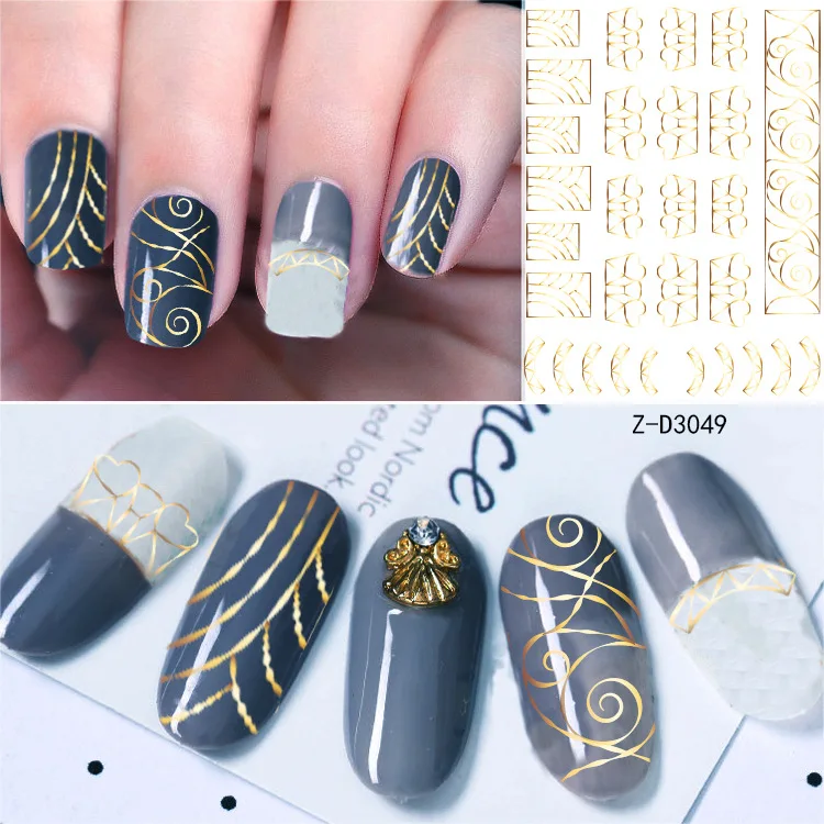 

Nail art 3D Wallpaper Bendable Laser Gold Silver Black and White Lines Nail Stickers Flower Accessories nail supplies