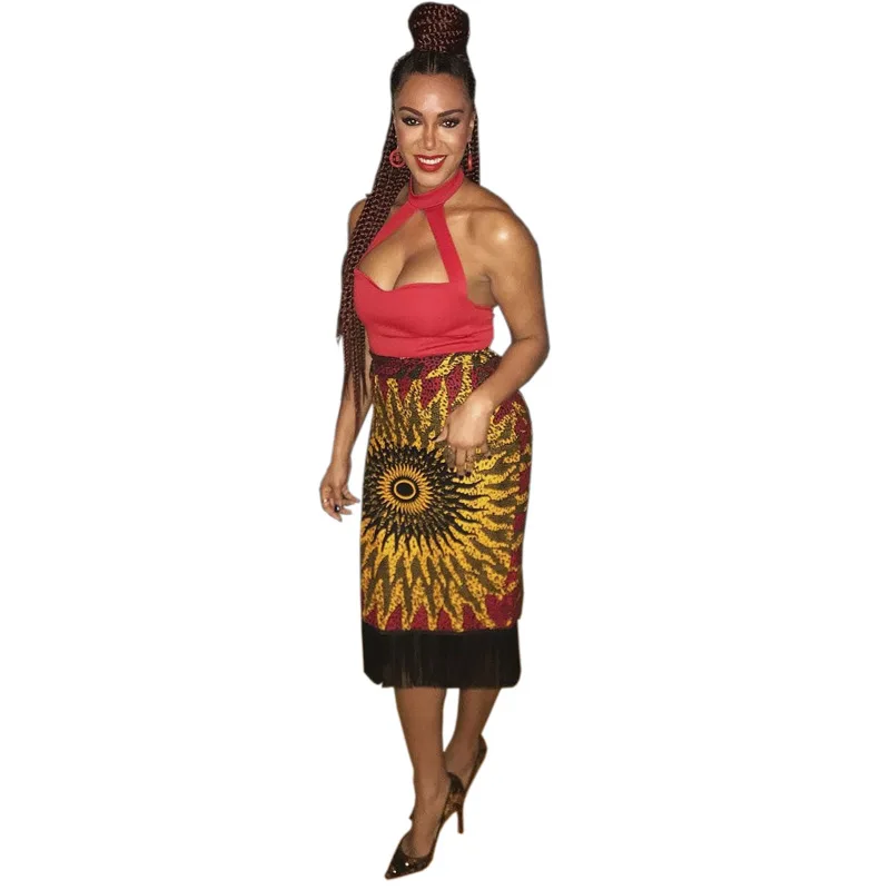 Autumn Ladies Bodycon Skirt Plus Size African Style Printing Tassel Skirts Elegant Fall Women High Waist Faldas Mujer Moda
