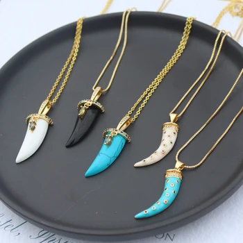 Rainbow CZ Micro Pave Moon Pendant Necklace for Women Fashion Gold Colorful Zirconia Statement Choker Horns Necklace Jewelry