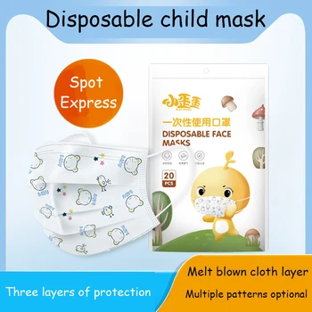 

20pcs Children Chick Face Mask Cartoon Printed Dust-Proof Soft Skin-Friendly Disposable Mouth Cover Boy Girl Personal Thicken