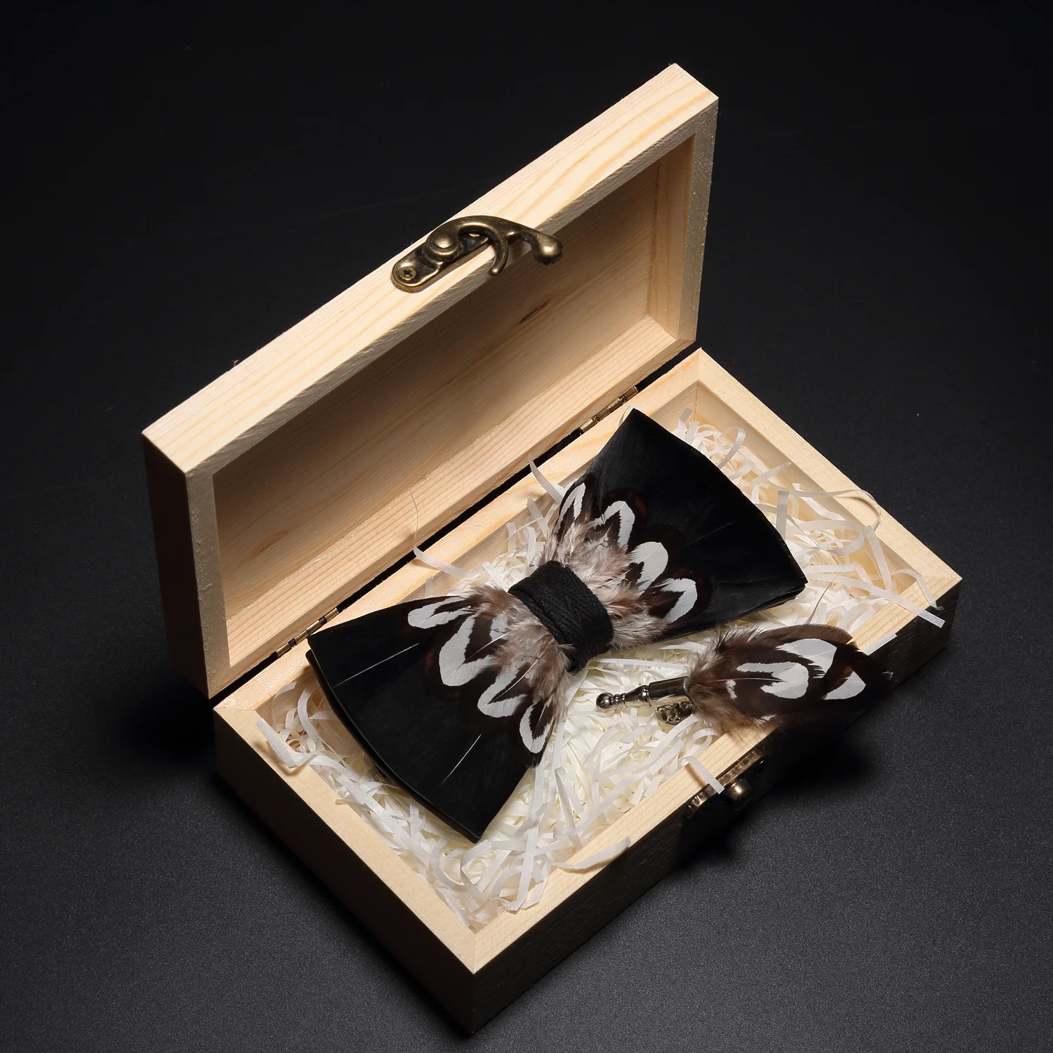 Ricnais ручной работы из натурального пера галстук-бабочка набор зеленый черный птица дизайн брошь галстук-бабочка Мужская Свадебная коробка подарок
