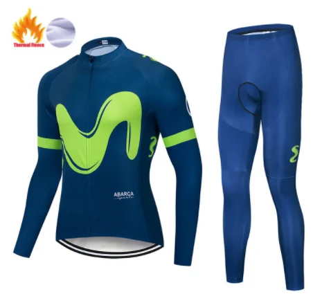 Pro Team Movistar зимний термальный флис с длинным рукавом Велоспорт Джерси Набор мужская одежда велосипед Майо Ropa Ciclismo - Цвет: 6